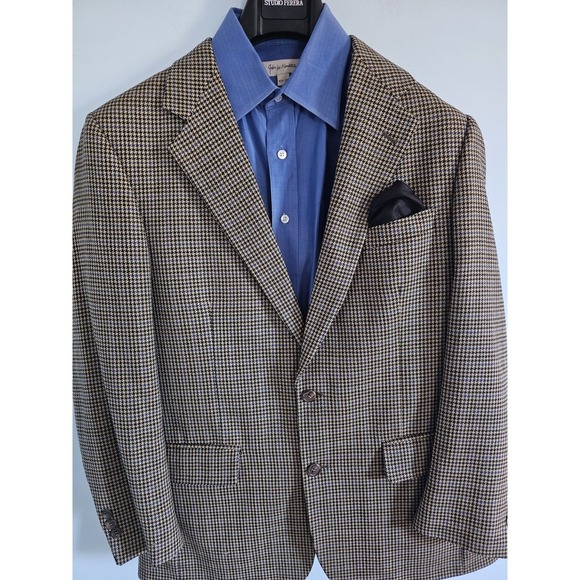Brooks Brothers Other - Brooks Brothers Blazer‎ Jacket Wool Houndstooth Tan Blue